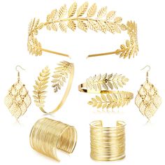 PRICES MAY VARY. ♥Package Includes:The Greek Goddess Accessories include 1 leaf headband, 1 pair of leaf pearl earrings, 1 pair of coil bracelet, 1 pair of coil arm rings, a combination of jewels.The styles are abundant and the quantity is sufficient to meet your daily use and role playing needs. ♥High Quality Material:The greek goddess costume sets for women are made of premium alloy and pearl materials, nickel and lead free, durable and comfortable. Hair band set has good plasticity, exquisite Elegant Leaf-shaped Jewelry For Party, Elegant Leaf-shaped Party Jewelry, Leaf-shaped Metal Party Jewelry, Gold Headband Jewelry Gift, Goddess Costume Accessories, Laurel Leaf Crown, Gold Leaf Crown, Bridesmaid Headpiece, Toga Party