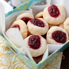 small pastries with jam in a blue box