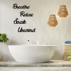 PRICES MAY VARY. Package includes: you will receive 4 pieces of rustic wooden cutout words bathroom wall decorations, which are [Relax], [Soak], [Unwind], and [Breathe], and the sufficient quantity and different words can give you a wide choice to meet your needs for wall decor Durable material: these farmhouse bathroom wall decors are made of quality wood, well workmanship, smooth and no burr, not easy to break or get corroded, not easy to fade and no bad smell, serviceable and reliable, which Home Spa Bathroom, Relax Soak Unwind, Primitive Walls, Wooden Decorations, Signs Decor, Wooden Words, Wooden Bathroom, Word Signs, Wooden Cutouts