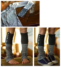 Diy Arm Warmers From Socks, Diy Legwarmers, Clothes Recycling, Diy Leg Warmers, Recycling Clothes, Recycled Shirts, Recycled Clothes