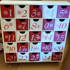 a red and white box with numbers on it