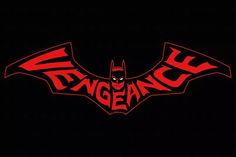 the batman logo is shown in red and black with an angry look on it's face