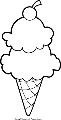 an ice cream cone with a cherry on top, outlined in black and white ink