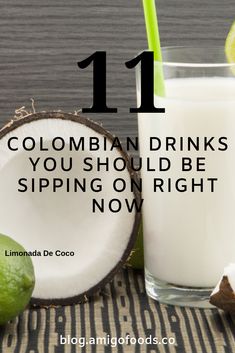 a glass of coconut milk next to some limes and a half - eaten piece of lime