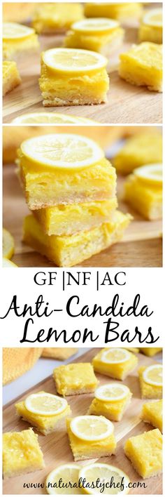 lemon bars are stacked on top of each other with the words gf in iac