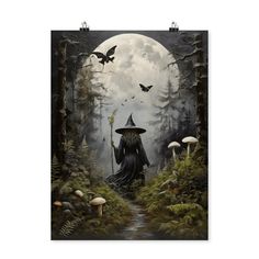 Green Witch Wall Art Home Decor,  Witchy Home Wall Art, Witch in the Woods Shipped Print Naturalist White Witch Dark Academia Goth Wall art 🖼️ WHAT WILL YOU RECEIVE This print is printed on a medium paper weight, providing a strong and durable material that ensures it remains in pristine condition. Its high opacity of 94% guarantees a clean and vivid display without any show-through. This poster allows you to add a personalized touch and elevate your living spaces or surroundings with these witchy prints. Conveniently "Ready to hang" with various options such as tape, tack, or frame, allowing you to effortlessly display your print Perfect for home decor adding a personalized touch to your living spaces or surroundings **Please Note 1. The art print comes unframed--This allows you to purch Witchy Prints, Witchy Artwork, Woodland Witch, Goth Wall Art, Witch In The Woods, Witch Wall Art, Dark Academia Goth, Home Decor Green, Art Witch