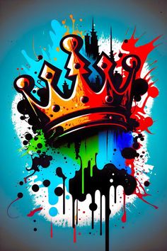 a colorful crown with paint splatters on it