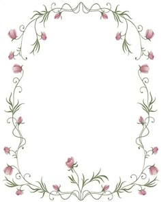 a floral frame with pink flowers and vines