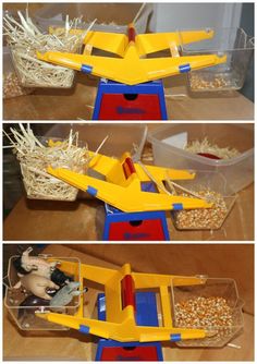 an airplane made out of legos sitting on top of a table