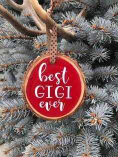 a christmas ornament hanging from a tree with the words best gig ever on it