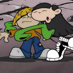 a cartoon image of two people kissing each other