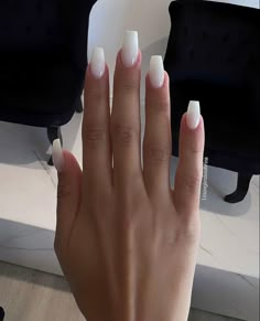 Square Oval Nails Long, Milky White Tapered Square Nails, Basic Nails Coffin, Basic Nails Acrylic, Basic Winter Nails, Milk White Nails, White Coffin Nail Ideas, Acrylic Nail Ideas, White Acrylic Nails