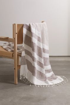 Brunello Cucinelli's linen-blend blanket can also double-up as a towel - it will softly soak up any excess water after an invigorating swim in the sea or pool. It's patterned with tonal stripes and finished with fringing. Regimental Stripe, Swim In The Sea, Brown Accessories, Linen Scarves, Gray Blanket, Striped Scarves, Fringe Scarf, Decorative Blankets, Striped Linen