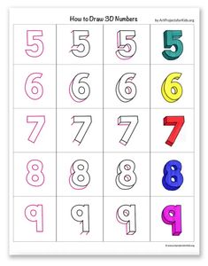 How to Draw 3D Numbers · Art Projects for Kids 3d Numbers Drawing, Doodle Numbers, Draw Numbers, Bubble Numbers, Elementary Drawing, Numbers Art, Quotes Creativity, 3d Numbers