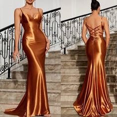 Orange Classy Dress, Copper Dress Bridesmaid, Formal Wedding Guest Dress Classy, Gold Fitted Evening Dress With Mermaid Hem, Gold Fitted Mermaid Hem Evening Dress, Elegant Formal Mermaid Dress With Spaghetti Straps, Elegant Mermaid Dress With Spaghetti Straps For Formal Occasions, Elegant Mermaid Dress With Spaghetti Straps For Formal, Gold Fitted Mermaid Dress For Formal Occasions