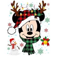 mickey mouse wearing a christmas hat and scarf