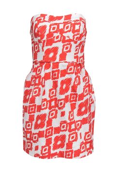 Current Boutique-Shoshanna - Orange & White Printed Strapless Sheath Dress Sz 2 Strapless Sheath Dress, Sparkly Heels, Orange Print, Summer Soiree, Vibrant Orange, Orange White, Sweetheart Neckline, Sheath Dress, Dress Collection