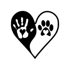 a black and white heart with paw prints