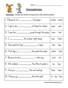 homoness worksheet for students to learn