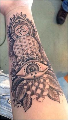 a person with a tattoo on their arm that has an all seeing eye in it