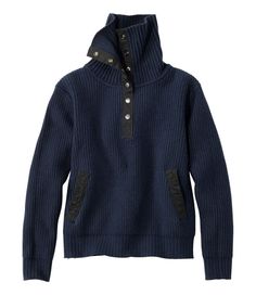 Women's Signature Mountain Ash Quarter-Snap Sweater | Sweaters at L.L.Bean Cozy Navy Tops For Fall, Navy Polo Sweater With Ribbed Collar For Winter, Navy Button Sweater For Fall, Navy Button-up Sweater For Fall, Pocket Shawl, Ll Bean Sweater, Mountain Ash, Dressed To The Nines, Kids Outerwear