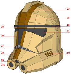 a paper model of a helmet with measurements