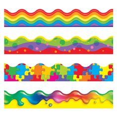 four different colored pieces of puzzle on a white background