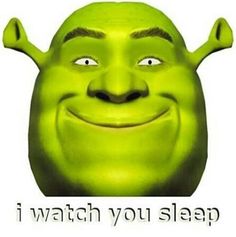 a green cartoon character with the words i watch you sleep on it's face