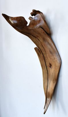 a piece of wood that has been carved into the shape of a bird's head