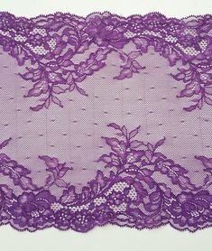 This is a top-quality lingerie stretch lace trim in purple with a pretty floral design. Wide stretch lace with double flounce edges and is of excellent quality with a soft handle and drape. This listing is for 1 METER = 1.09 yard width: 9.05 inch = 23 cm Ideal for sewing and craft projects. This stretch lace ideal for lingerie, bra making, clothing, accessories, doll dresses, table runner decoration, home textile, gifts, bags decoration, skirt bottoming, home decor, and other projects you could Purple Lingerie, Wedding Lingerie, Purple Lace, Elastic Laces, French Lace, Stretch Lace, Lace Fabric, Home Textile, Doll Dress