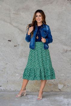 We cannot get over how stylish this skirt is! The fun print and ruffle bottom accents make this such a cute, elegant look! Wear this skirt to any event and you are sure to receive compliments! We love tucking a blouse into this for a more elevated look or a basic or graphic tee for a casual feel!Machine wash with cold water. Do not bleach. Lay flat to dry. Made in the U.S.A. Ruffle Hem Midi Skirt For Day Out, Chic Ruffle Hem Maxi Skirt For Day Out, Chic Flared Maxi Skirt With Ruffle Hem, Flowy Skirt For Brunch, Trendy Lined Skirt For Brunch, Trendy Flared Skirt With Pleated Hem, Flirty Flowy Skirt With Ruffle Hem, Flowy Skirt With Pleated Hem For Day Out, Brunch Ruffle Hem Tiered Maxi Skirt