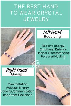 The Best Hand to Wear Your Crystal Jewelry – EssentialJewelry4u Crystal Bracelet Right Or Left, Receiving Hand For Crystals, What Wrist To Wear Crystals On, What Hand To Wear Crystal Bracelet, Which Wrist To Wear Crystal Bracelets, Which Wrist To Wear Crystals, Crystal Bracelet Placement, Wearing Crystal Bracelets, How To Wear Crystals