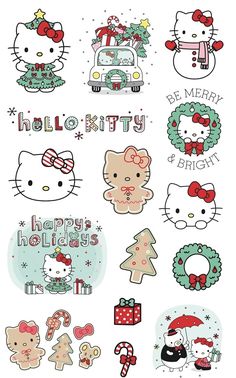 hello kitty christmas stickers on a white background