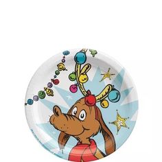 a paper plate with an image of a dog on it's head and stars in the background