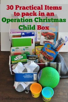 an open christmas box filled with toys and other items