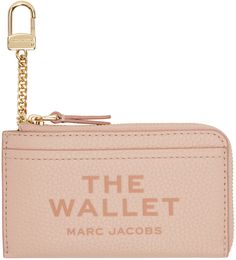 Grained leather wallet in pink. · Logo embossed at face · Patch pocket · Logo patch at back face · Four card slots · Zip closure · Keychain with lanyard-clasp at interior · Card slot at interior · Twill lining · Logo-engraved gold-tone hardware · H3 x W5.25 x D0.75 Supplier color: Rose Pretty Accessories, Face Patches, Sore Eyes, Pocket Logo, Keychain Wallet, Pink Logo, Leather Top, Christmas List, Handbag Accessories