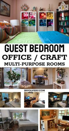 a collage of photos with the words guest bedroom office / craft multi - purpose rooms