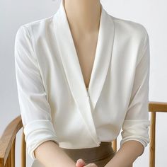 Fitted V-neck Blouse For Office, Elegant White V-neck Shirt, Spring V-neck Shirt For Office Wear, White V-neck Office Blouse, Spring V-neck Office Shirt, Spring V-neck Office Blouse, Spring V-neck Shirt For Office, Spring V-neck Blouse For Office, V-neck Office Lady Shirt For Office Wear