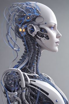 a woman's head is made up of wires and other electronic components, including the body