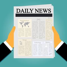 two hands holding up a newspaper with the word daily news on it and an image of a world map