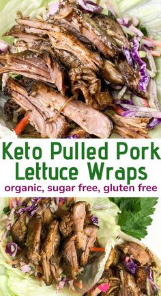 keto pulled pork lettuce wraps with red cabbage and carrots