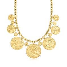 Italian 18kt Gold Over Sterling Ancient Arabic-Inspired Replica Coin Necklace Arabian Jewelry, Arab Jewelry, Gold Coin Jewelry, Coin Jewellery, Ancient Jewels, Outfit References, Golden Coin, Bridal Necklace Set, Gold Coin Necklace