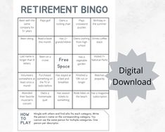 a printable retirement bingo game with the words, how to play and an image of a