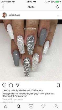 Dermal Piercing, Gray Nails, Sparkle Nails