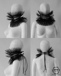 four different views of a mannequin's head with fake eyelashes on it