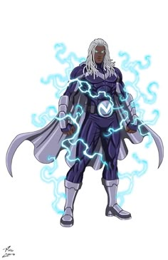 an image of a man with lightning coming out of his chest and caped body