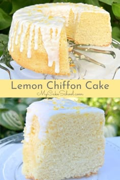 lemon chiffon cake with icing on a plate