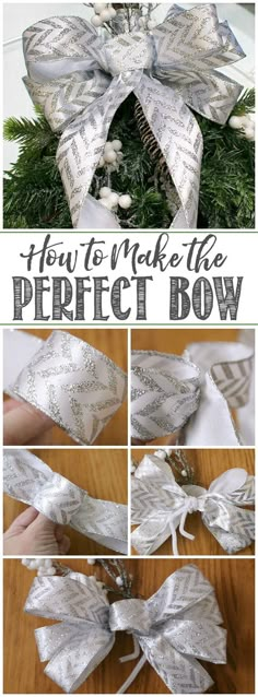 how to make a bow out of fabric and ribbon for christmas tree ornaments or wreaths