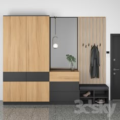 the closet is made up of wood and black