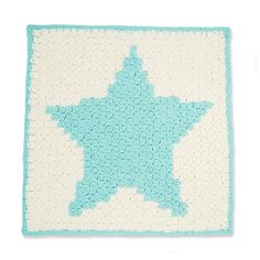 a crocheted blanket with a blue star on it